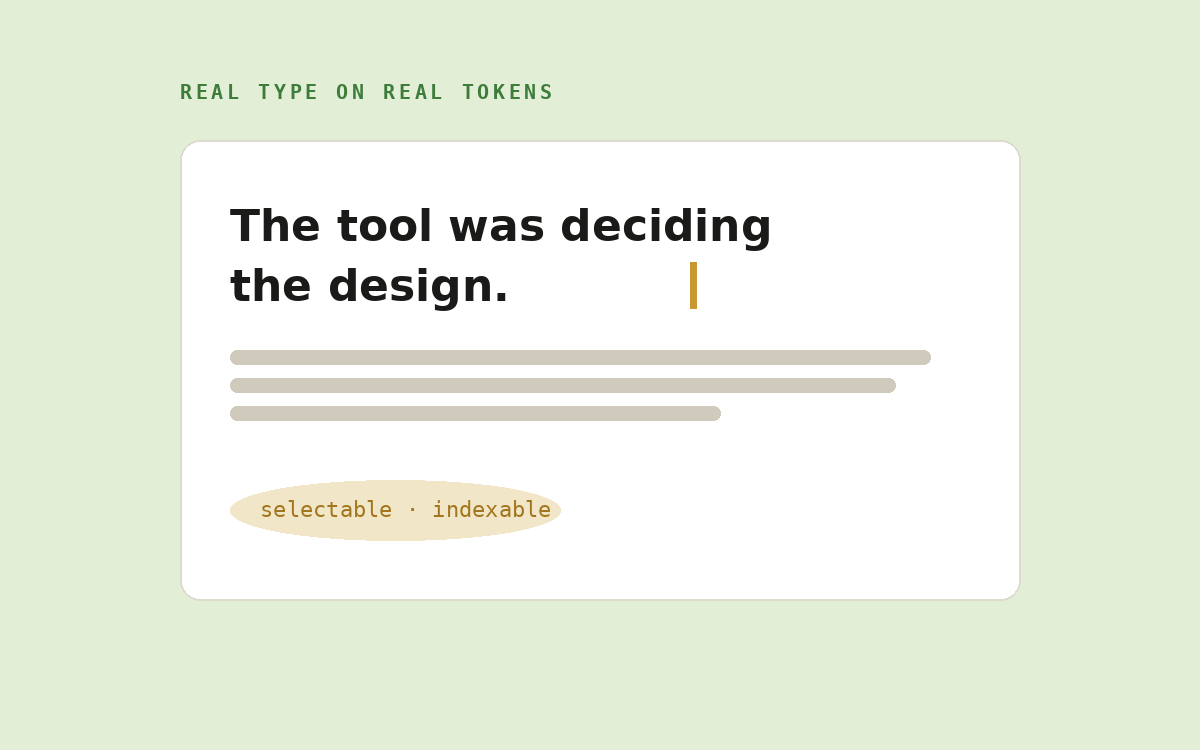 After: real selectable type set in design tokens