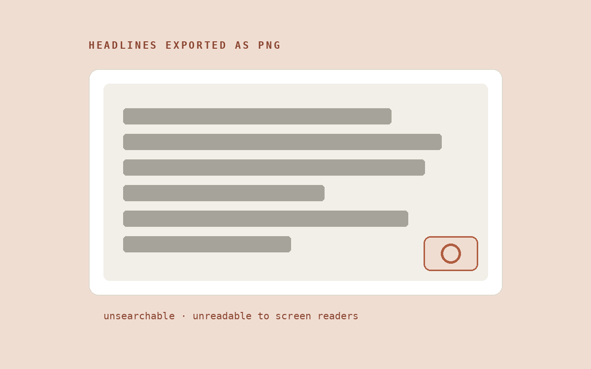 Before: headline text exported as a PNG, unreadable to search and screen readers