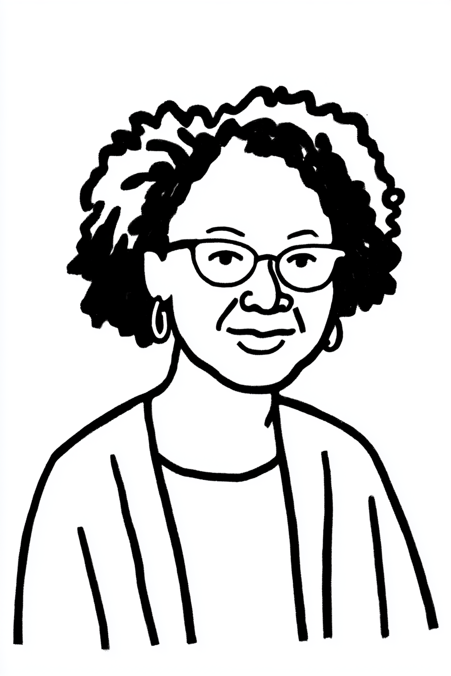 Illustrated portrait of Ms. Jones reviewing a Trouble Spots report during lunch